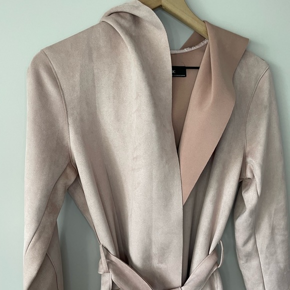 Zara blush oversized dusty pink faux suede open front hooded jacket X small - Picture 9 of 13